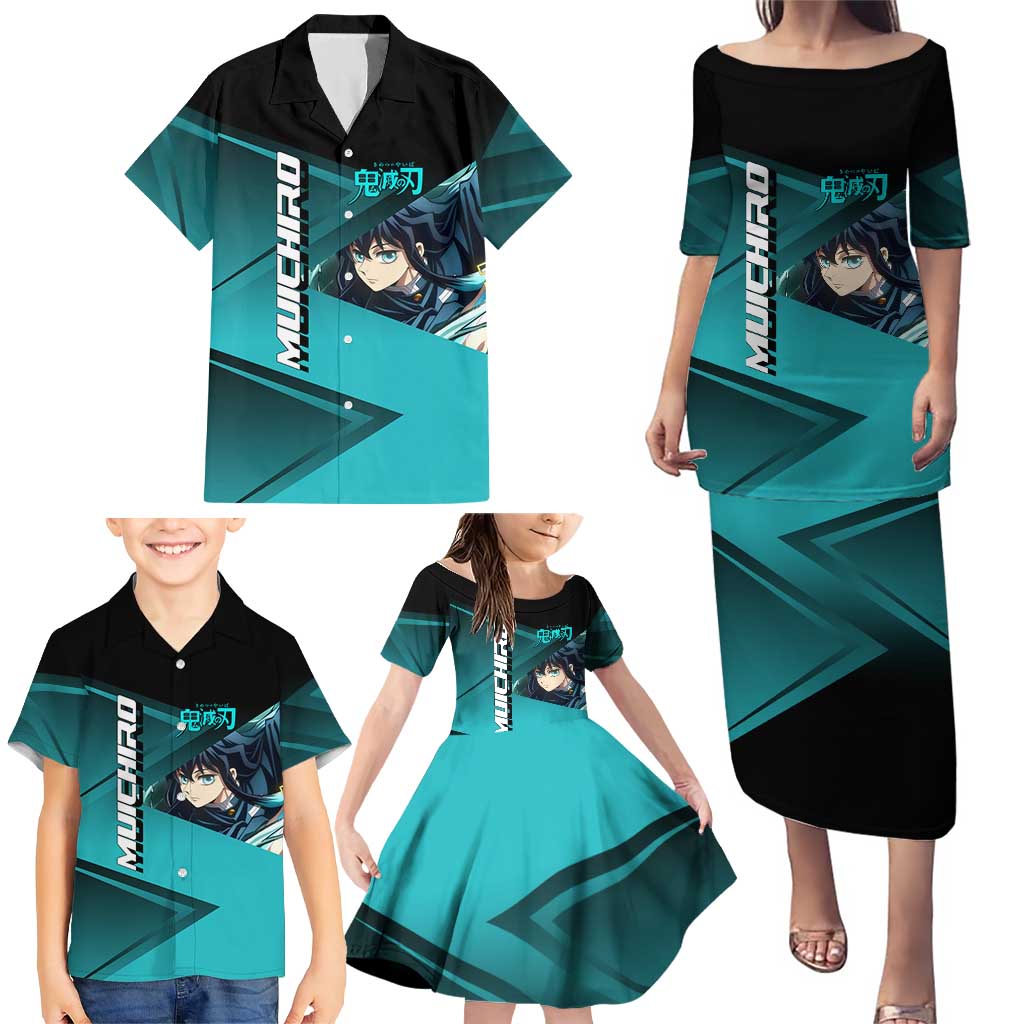 Muichiro Tokito Mist Hashira Family Matching Puletasi and Hawaiian Shirt Sporty Anime Mashup Style