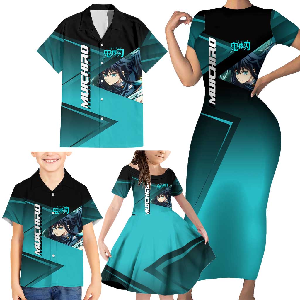 Muichiro Tokito Mist Hashira Family Matching Short Sleeve Bodycon Dress and Hawaiian Shirt Sporty Anime Mashup Style