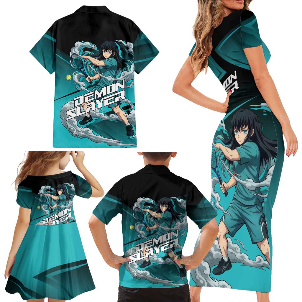 Muichiro Tokito Mist Hashira Family Matching Short Sleeve Bodycon Dress and Hawaiian Shirt Sporty Anime Mashup Style