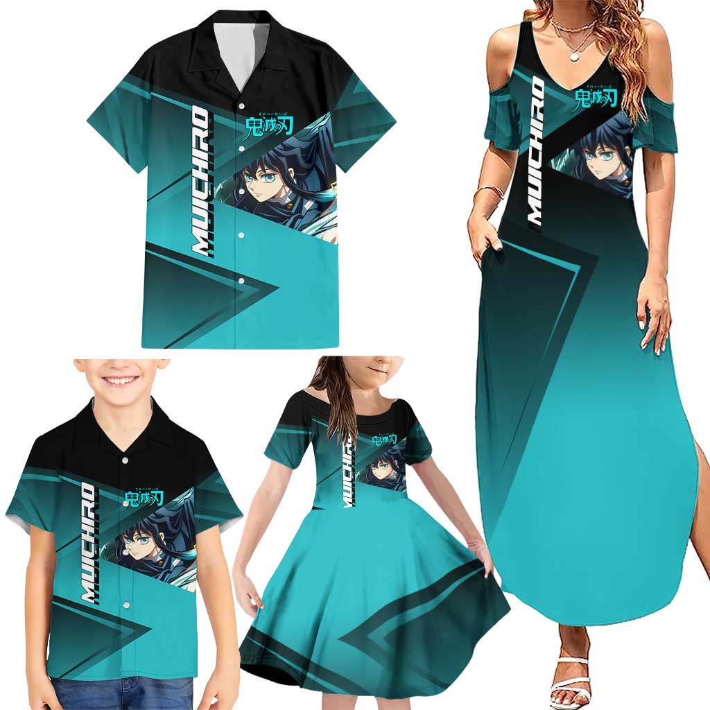 Muichiro Tokito Mist Hashira Family Matching Summer Maxi Dress and Hawaiian Shirt Sporty Anime Mashup Style