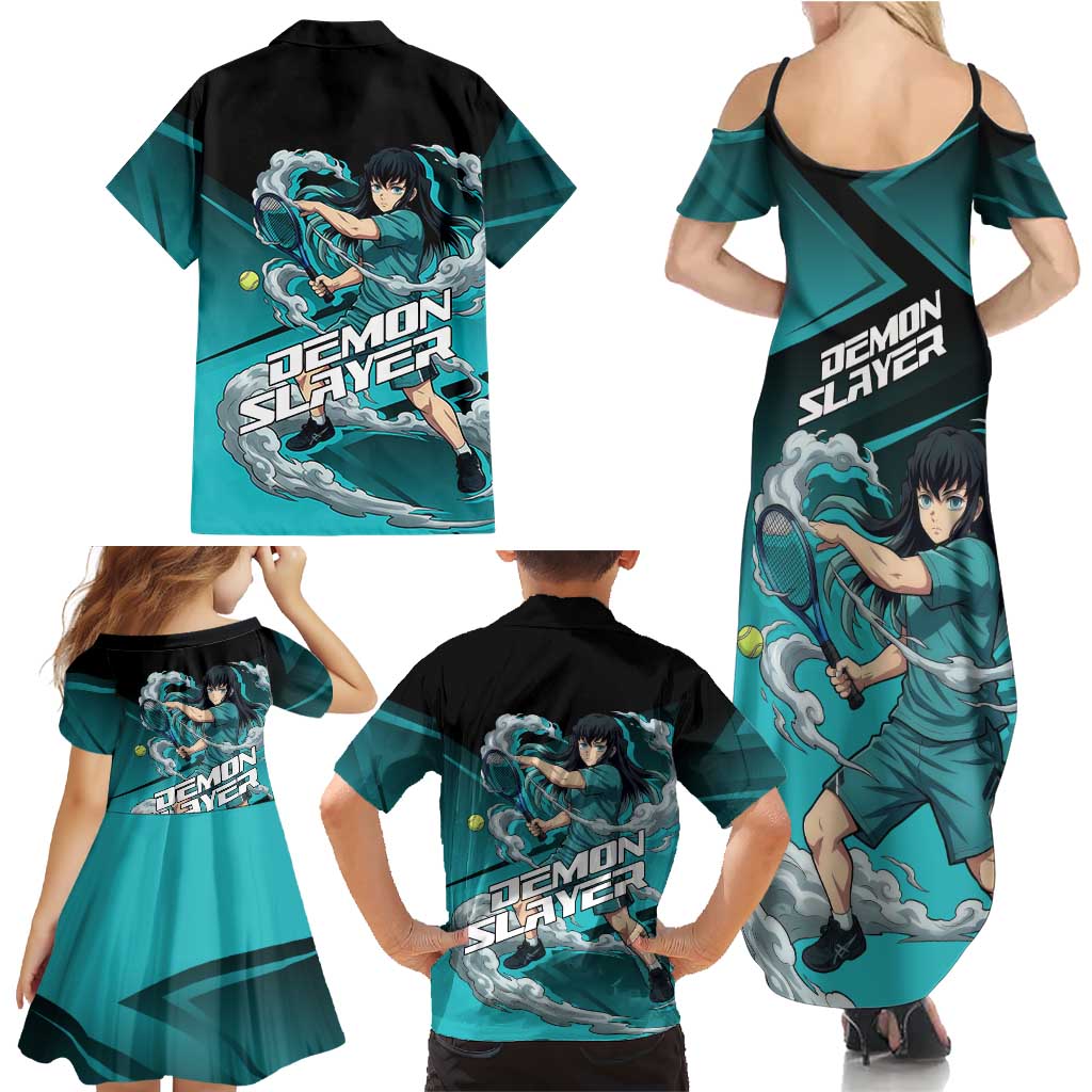 Muichiro Tokito Mist Hashira Family Matching Summer Maxi Dress and Hawaiian Shirt Sporty Anime Mashup Style