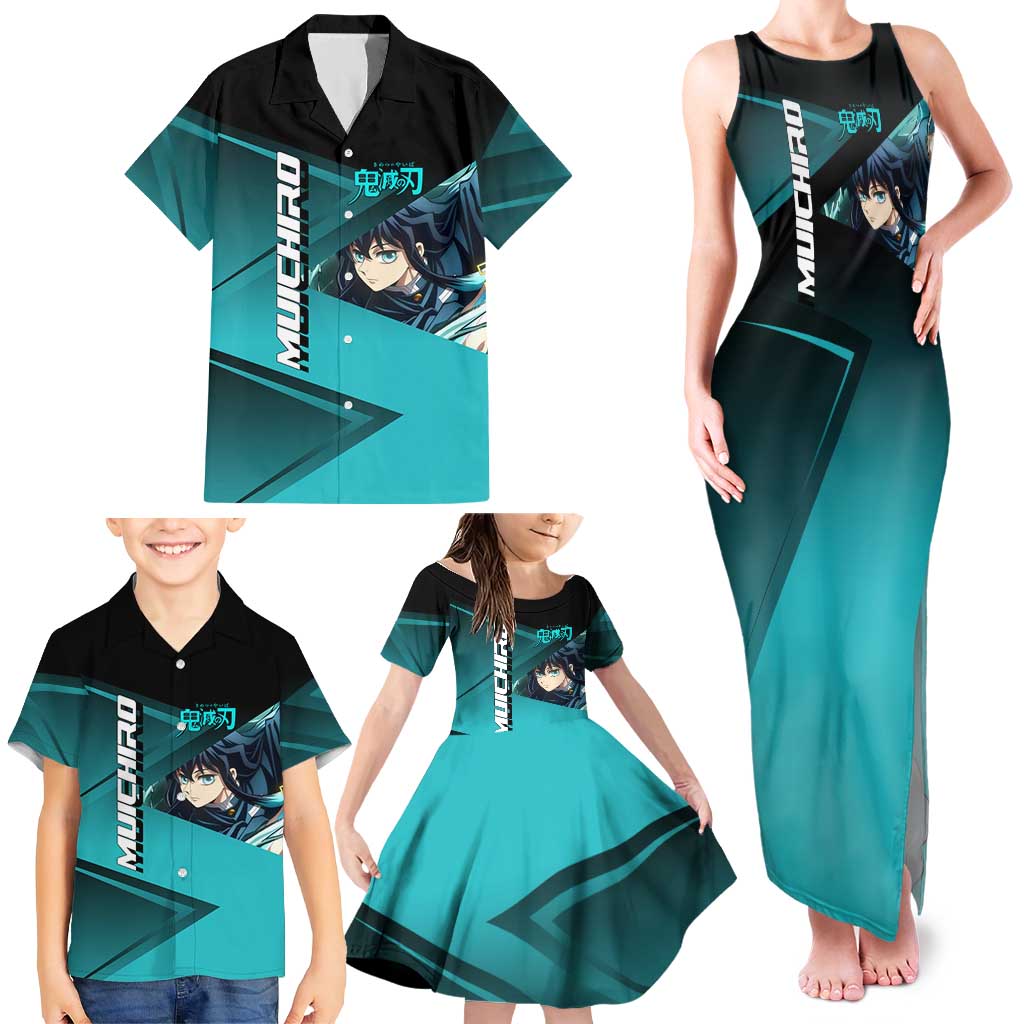 Muichiro Tokito Mist Hashira Family Matching Tank Maxi Dress and Hawaiian Shirt Sporty Anime Mashup Style