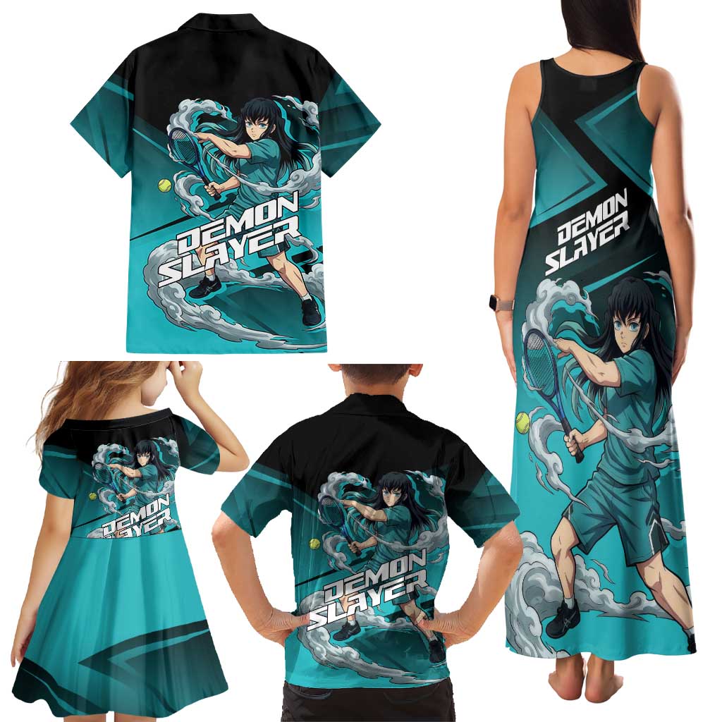 Muichiro Tokito Mist Hashira Family Matching Tank Maxi Dress and Hawaiian Shirt Sporty Anime Mashup Style