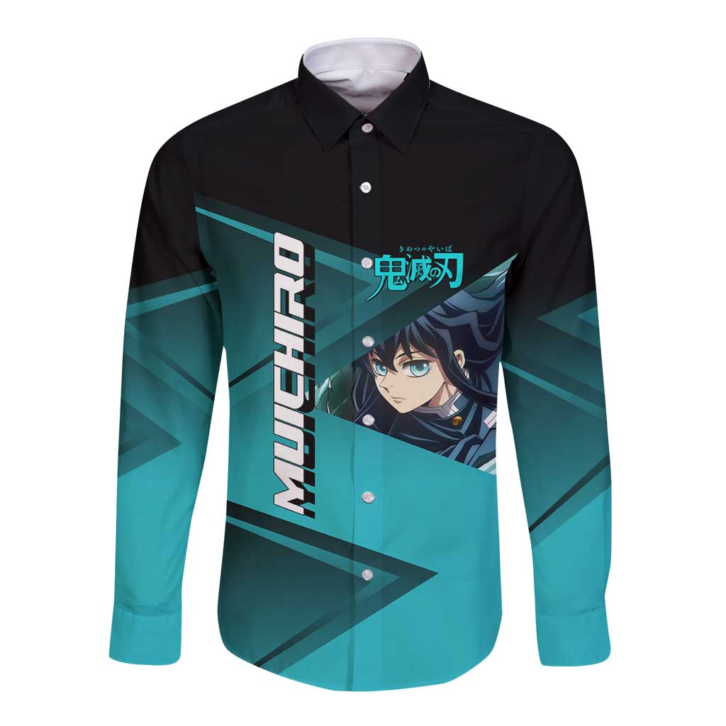Muichiro Tokito Mist Hashira Long Sleeve Button Shirt Sporty Anime Mashup Style