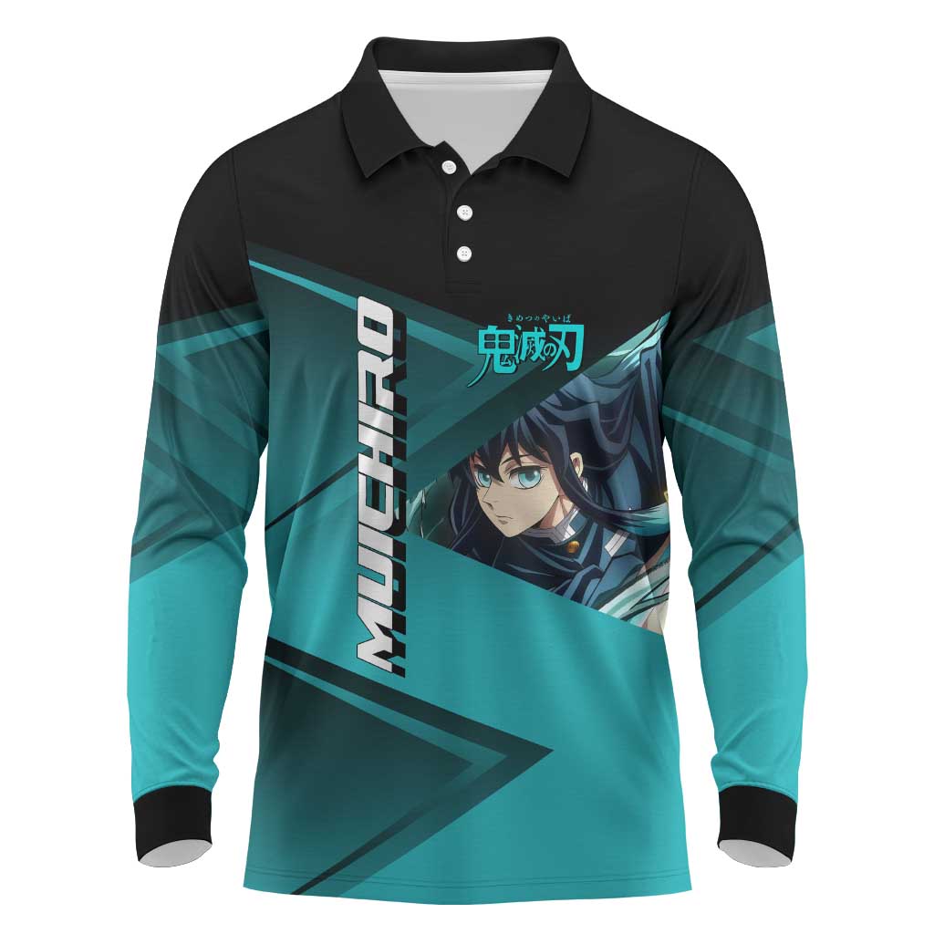 Muichiro Tokito Mist Hashira Long Sleeve Polo Shirt Sporty Anime Mashup Style
