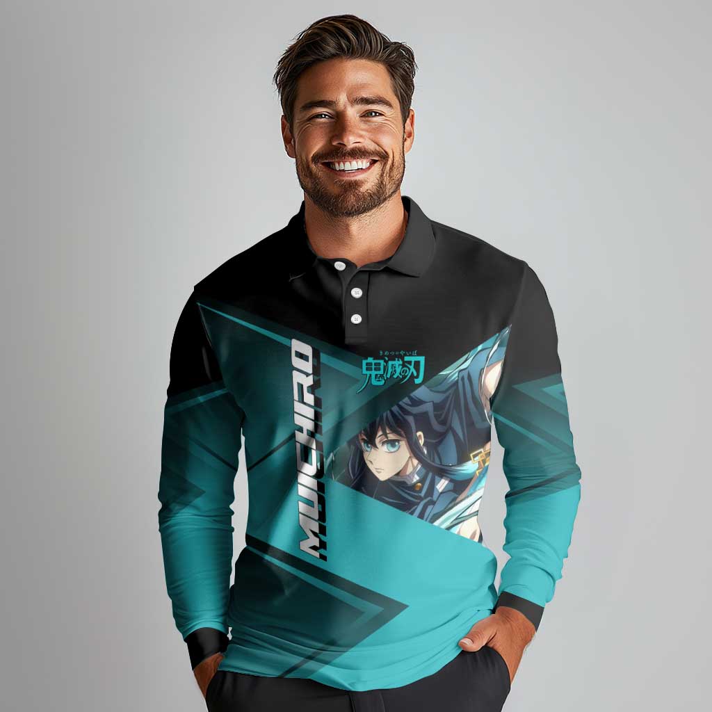 Muichiro Tokito Mist Hashira Long Sleeve Polo Shirt Sporty Anime Mashup Style