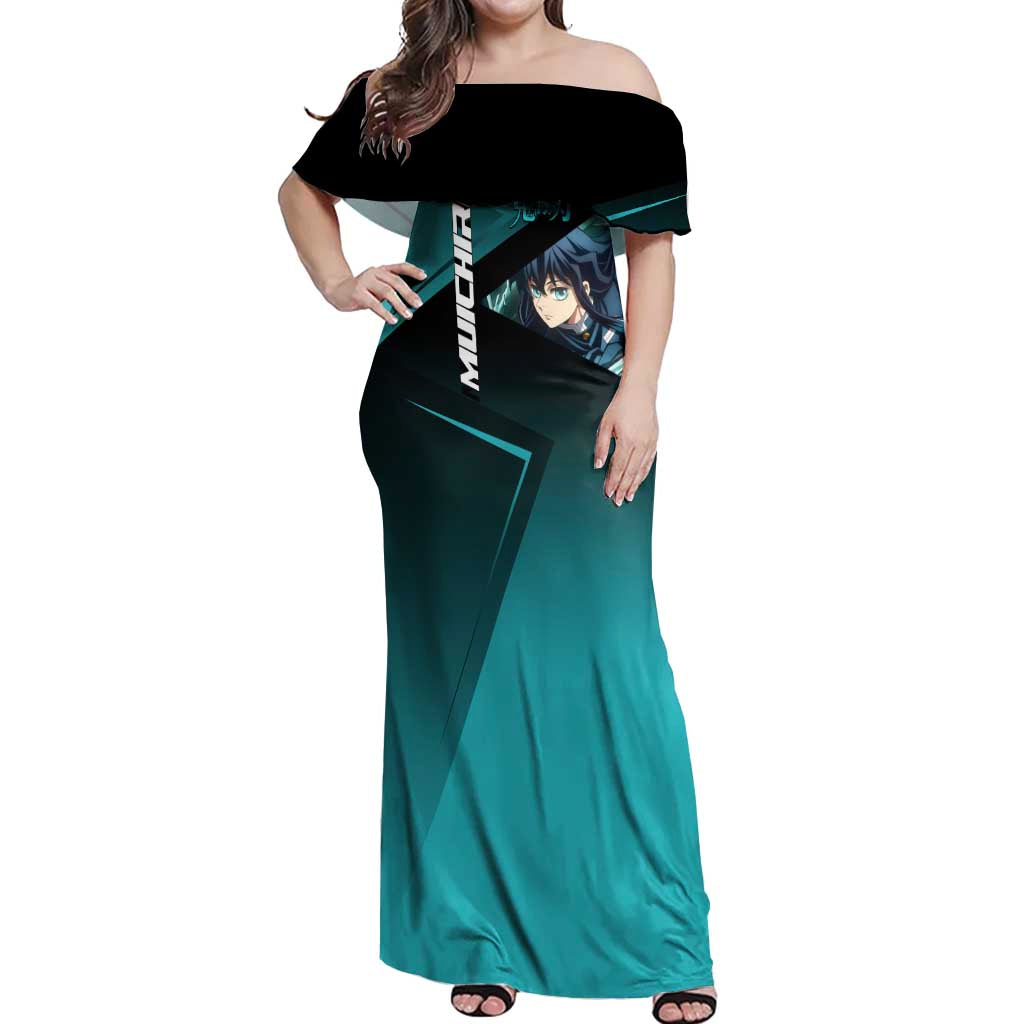 Muichiro Tokito Mist Hashira Off Shoulder Maxi Dress Sporty Anime Mashup Style