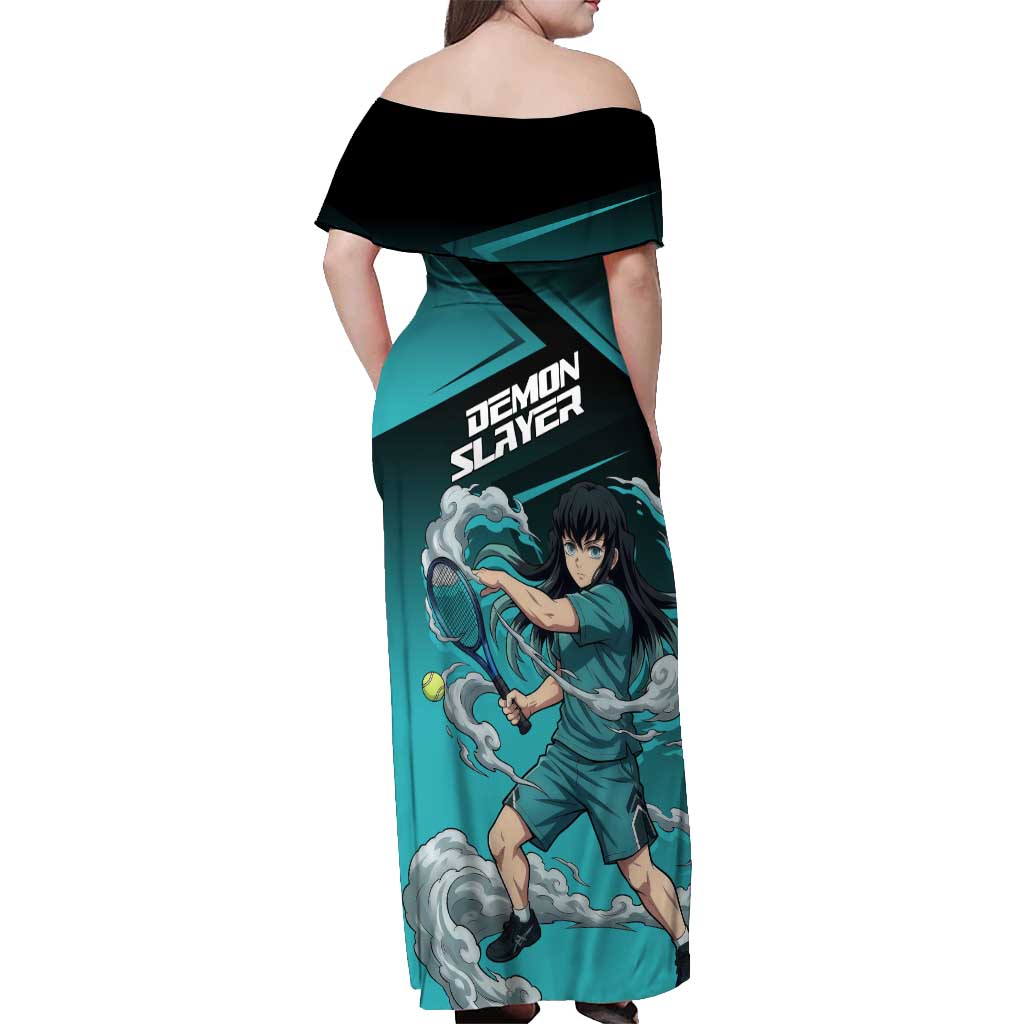 Muichiro Tokito Mist Hashira Off Shoulder Maxi Dress Sporty Anime Mashup Style