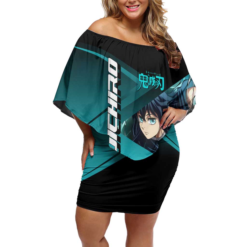 Muichiro Tokito Mist Hashira Off Shoulder Short Dress Sporty Anime Mashup Style