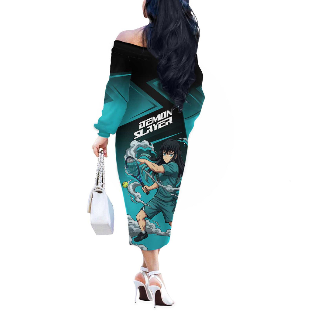 Muichiro Tokito Mist Hashira Off The Shoulder Long Sleeve Dress Sporty Anime Mashup Style