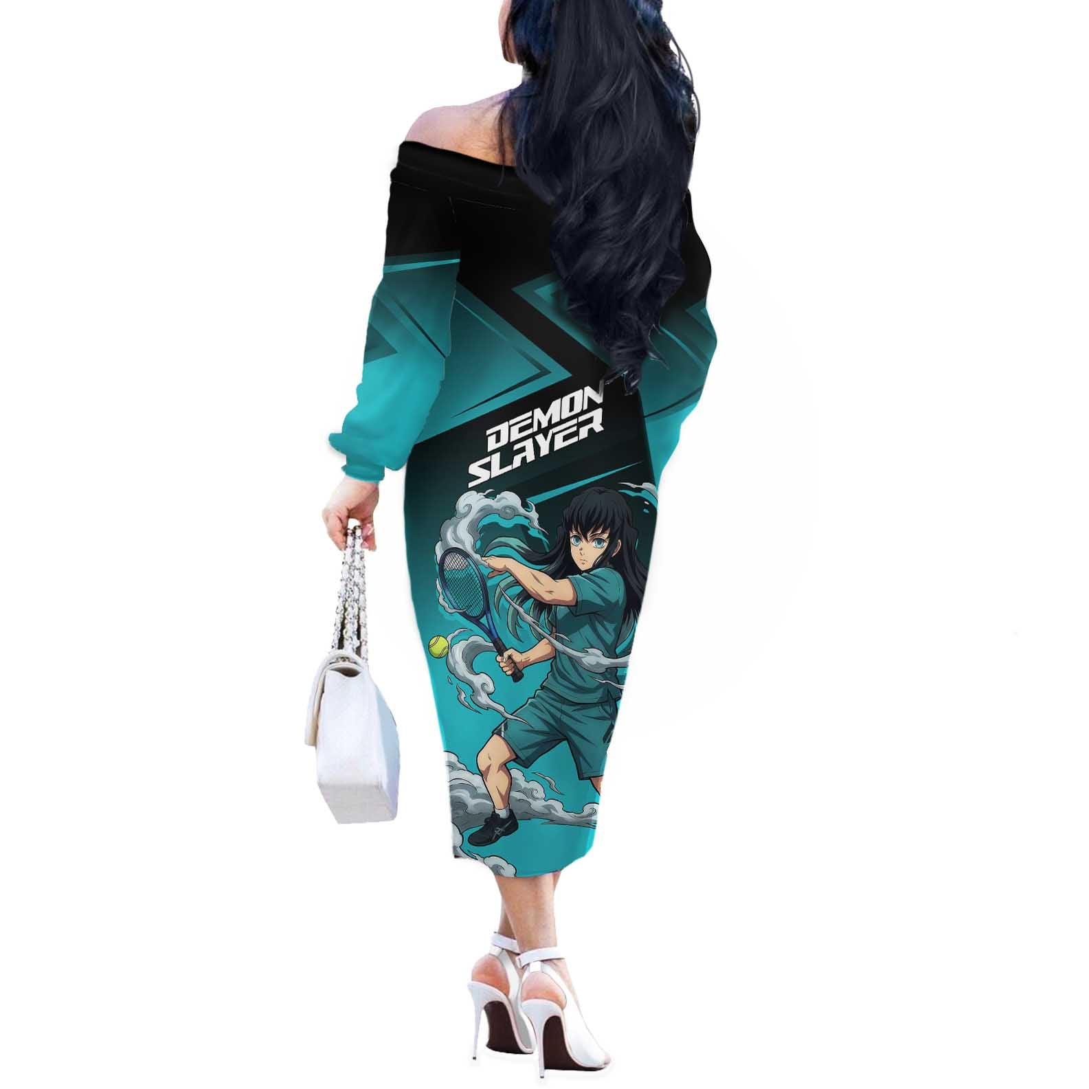 Muichiro Tokito Mist Hashira Off The Shoulder Long Sleeve Dress Sporty Anime Mashup Style