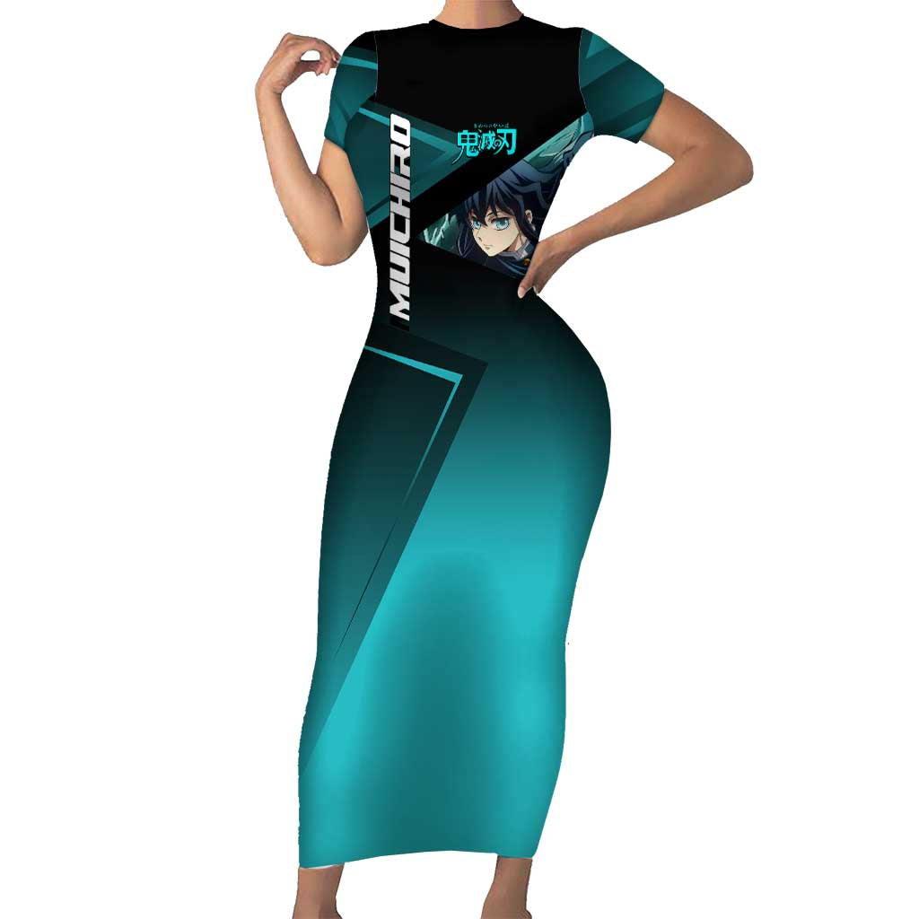 Muichiro Tokito Mist Hashira Short Sleeve Bodycon Dress Sporty Anime Mashup Style