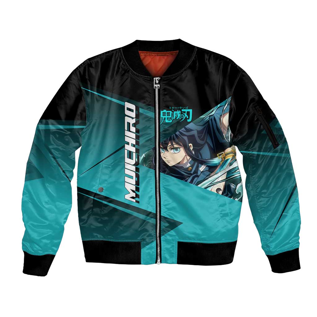 Muichiro Tokito Mist Hashira Sleeve Zip Bomber Jacket Sporty Anime Mashup Style