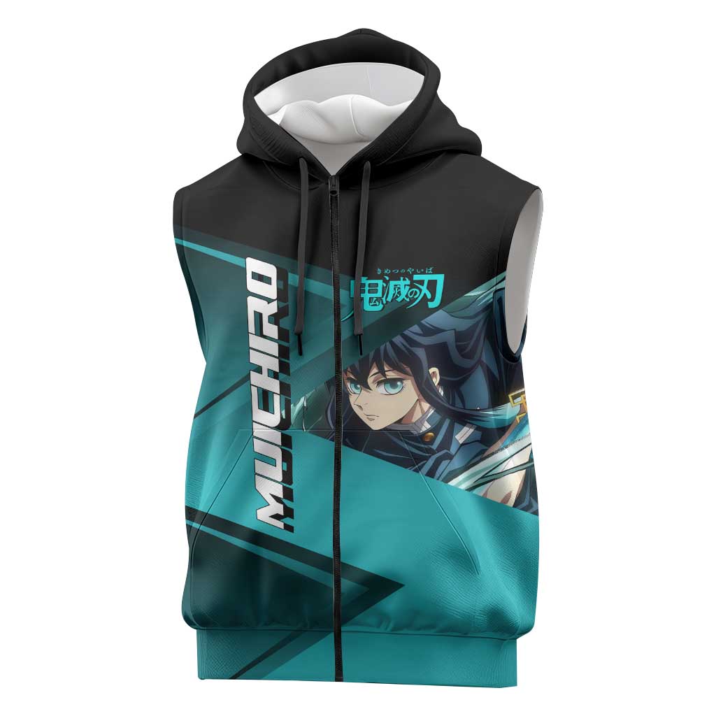 Muichiro Tokito Mist Hashira Sleeveless Zip Hoodie Sporty Anime Mashup Style
