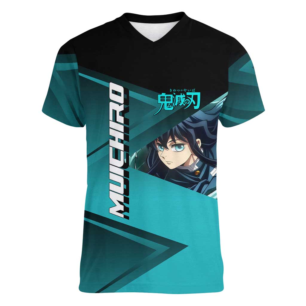 Muichiro Tokito Mist Hashira Women V-Neck T-Shirt Sporty Anime Mashup Style
