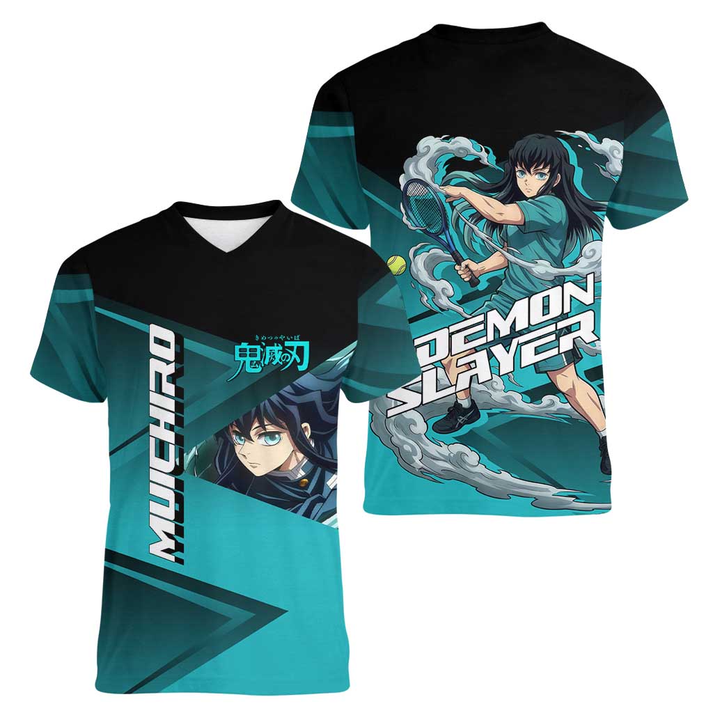 Muichiro Tokito Mist Hashira Women V-Neck T-Shirt Sporty Anime Mashup Style
