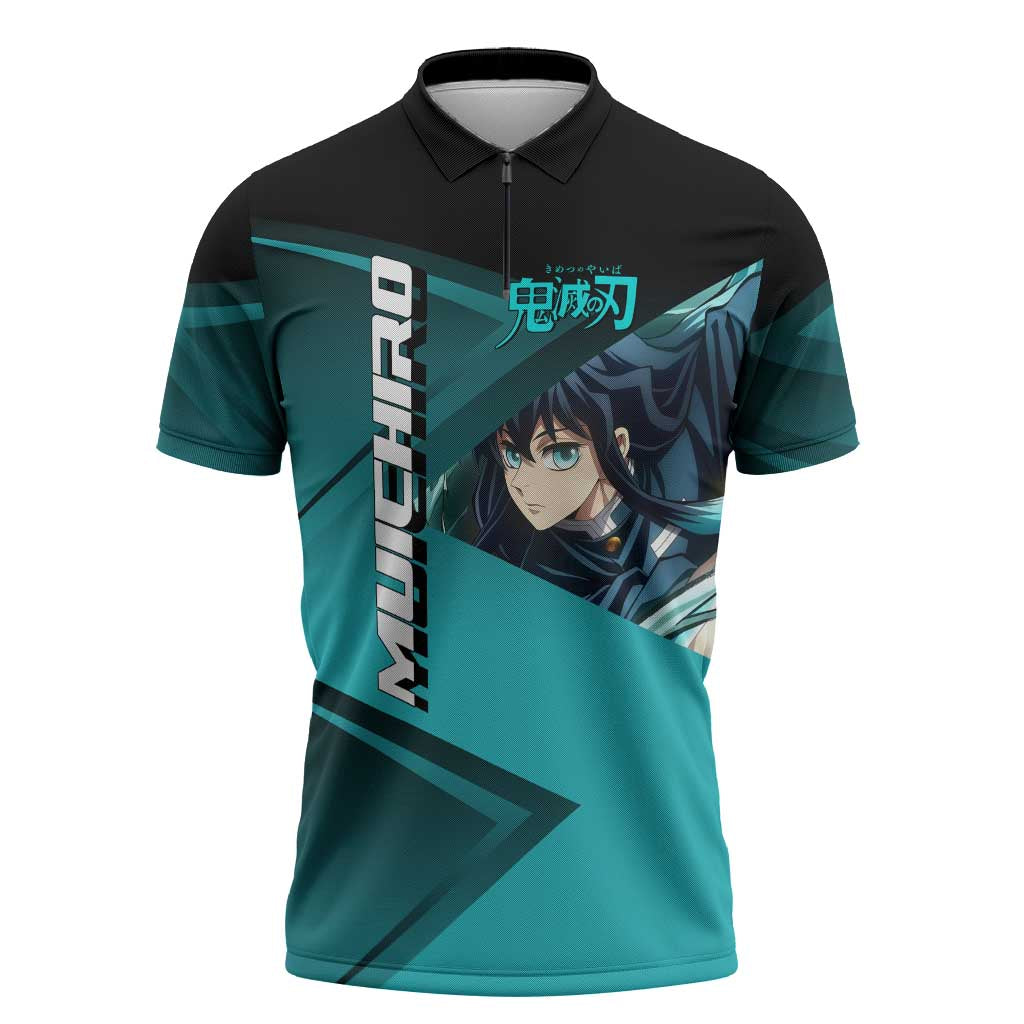 Muichiro Tokito Mist Hashira Zipper Polo Shirt Sporty Anime Mashup Style