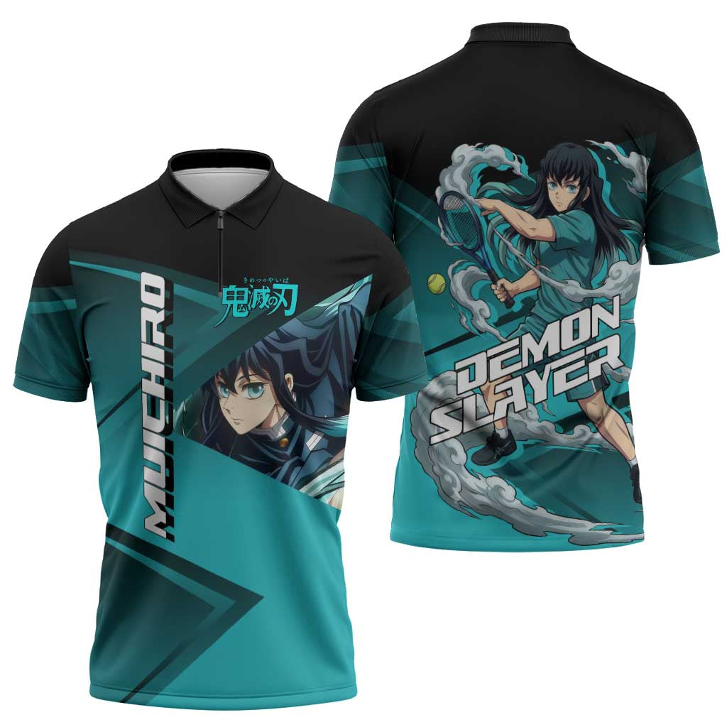 Muichiro Tokito Mist Hashira Zipper Polo Shirt Sporty Anime Mashup Style