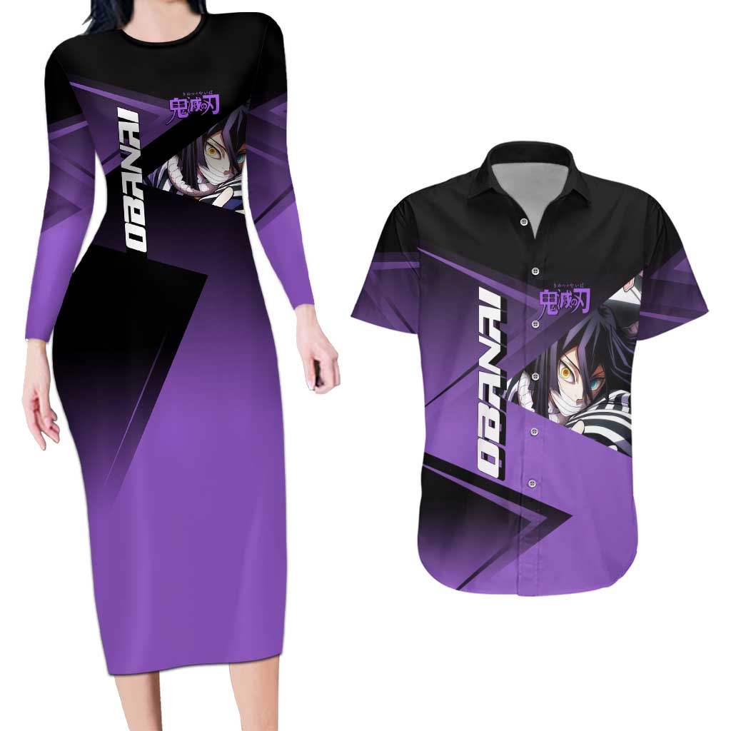 Obanai Iguro Serpent Strike Couples Matching Long Sleeve Bodycon Dress and Hawaiian Shirt Sporty Anime Mashup Style