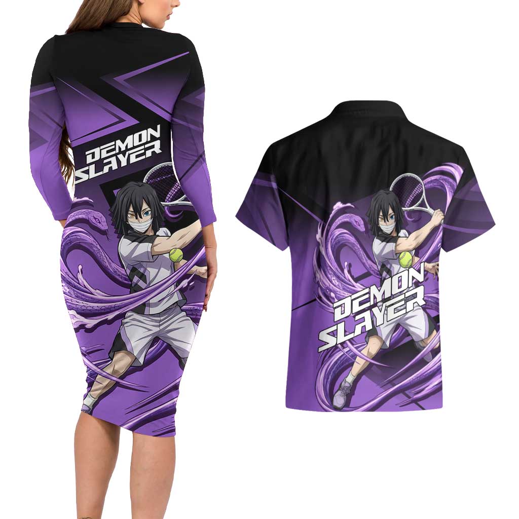 Obanai Iguro Serpent Strike Couples Matching Long Sleeve Bodycon Dress and Hawaiian Shirt Sporty Anime Mashup Style