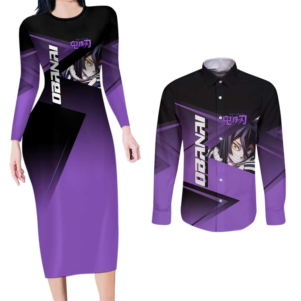 Obanai Iguro Serpent Strike Couples Matching Long Sleeve Bodycon Dress and Long Sleeve Button Shirt Sporty Anime Mashup Style