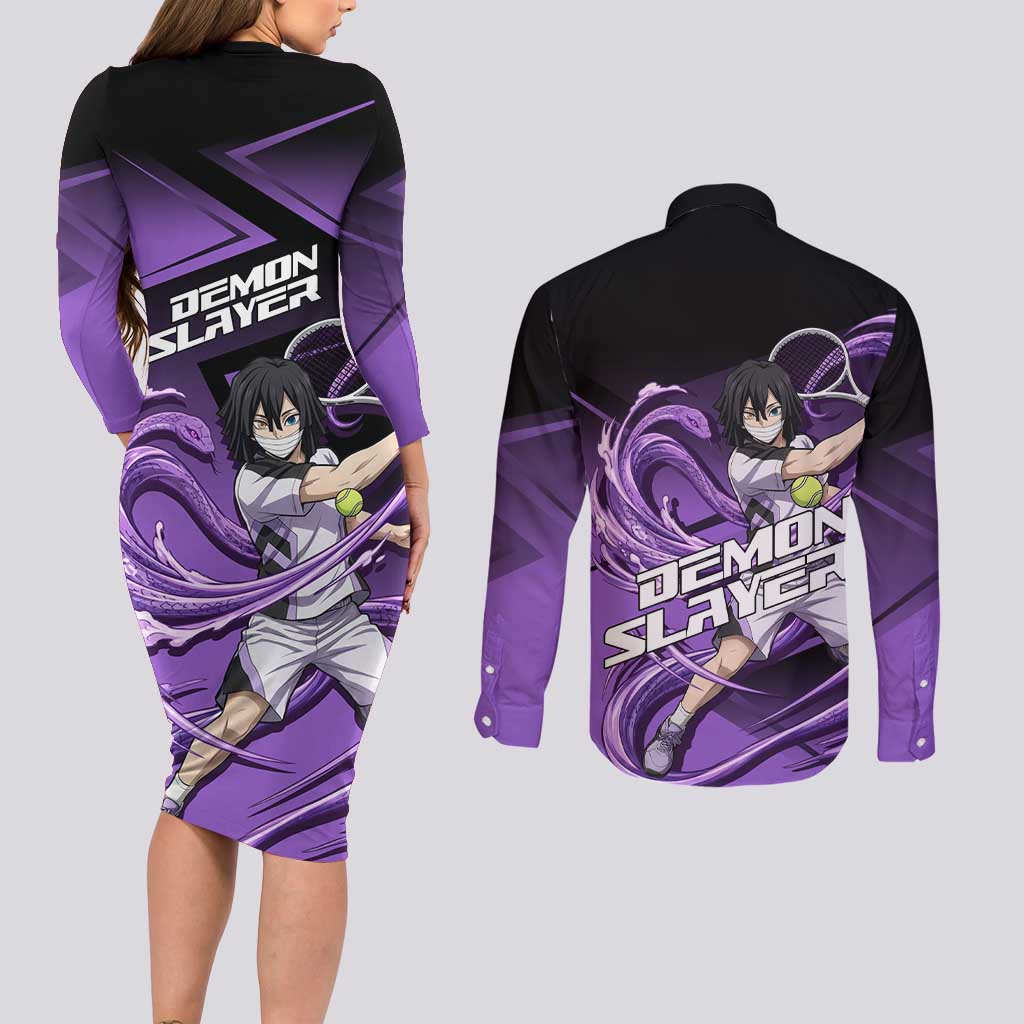 Obanai Iguro Serpent Strike Couples Matching Long Sleeve Bodycon Dress and Long Sleeve Button Shirt Sporty Anime Mashup Style
