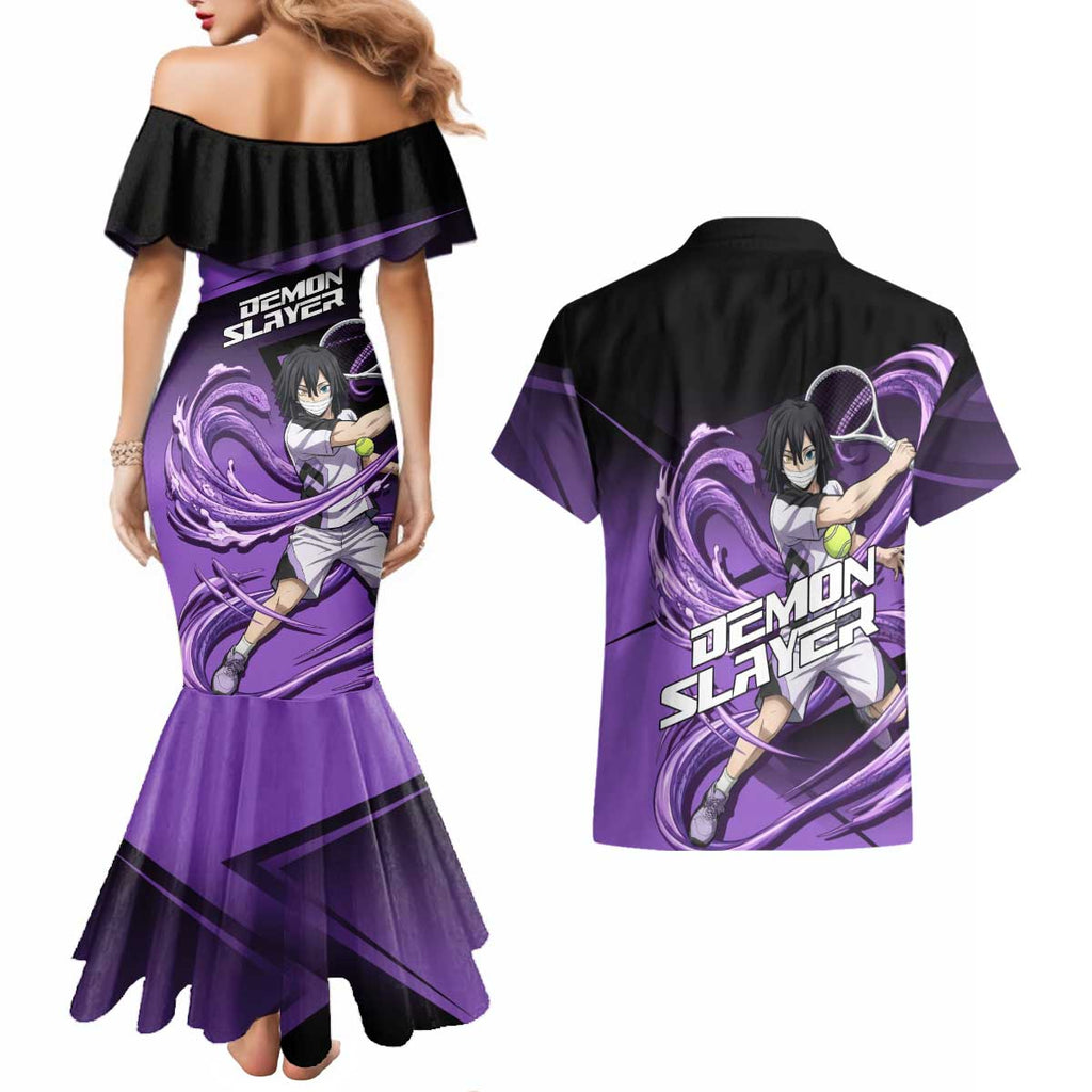 Obanai Iguro Serpent Strike Couples Matching Mermaid Dress and Hawaiian Shirt Sporty Anime Mashup Style
