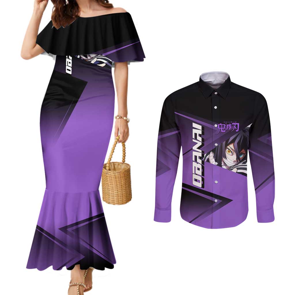 Obanai Iguro Serpent Strike Couples Matching Mermaid Dress and Long Sleeve Button Shirt Sporty Anime Mashup Style