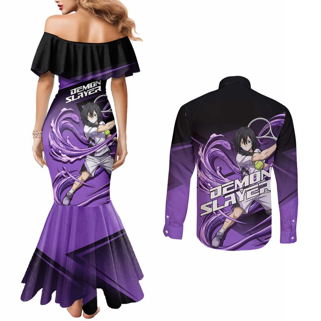 Obanai Iguro Serpent Strike Couples Matching Mermaid Dress and Long Sleeve Button Shirt Sporty Anime Mashup Style