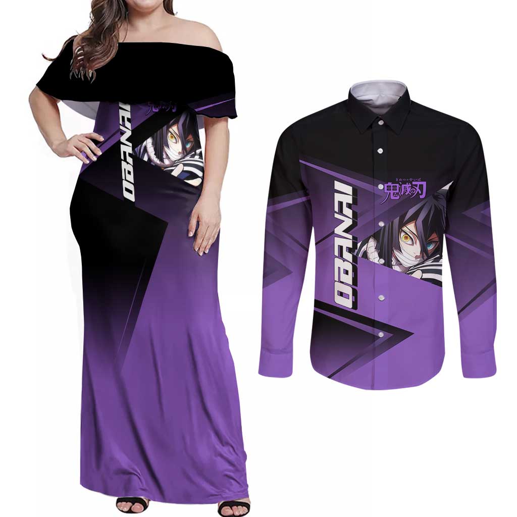 Obanai Iguro Serpent Strike Couples Matching Off Shoulder Maxi Dress and Long Sleeve Button Shirt Sporty Anime Mashup Style
