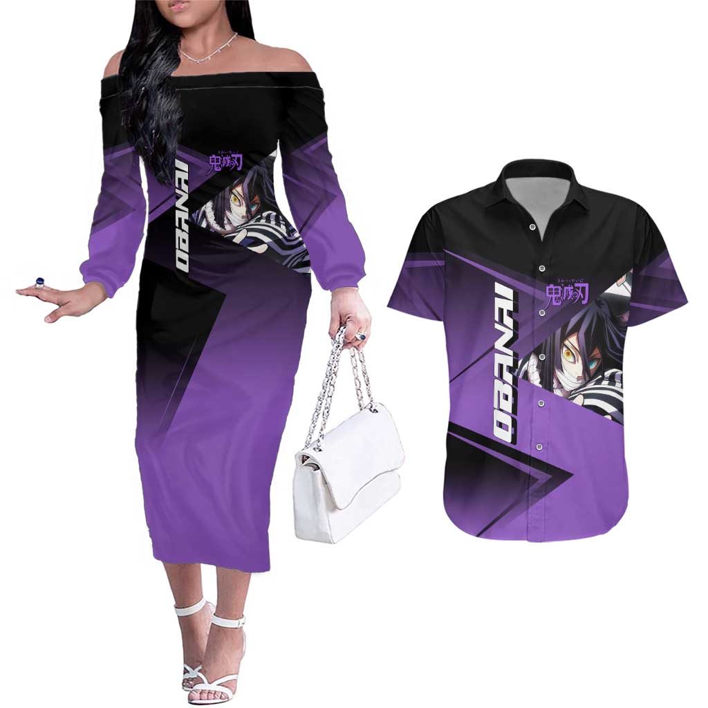 Obanai Iguro Serpent Strike Couples Matching Off The Shoulder Long Sleeve Dress and Hawaiian Shirt Sporty Anime Mashup Style