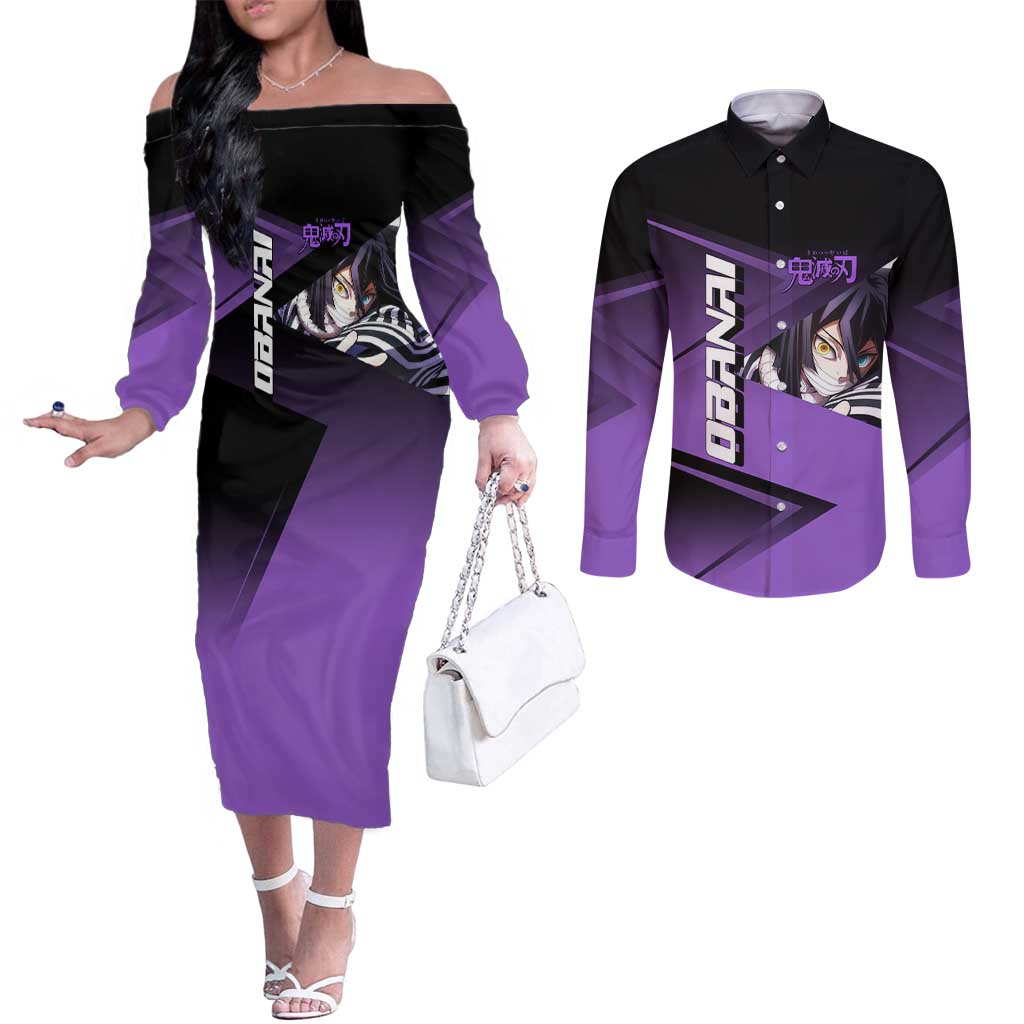 Obanai Iguro Serpent Strike Couples Matching Off The Shoulder Long Sleeve Dress and Long Sleeve Button Shirt Sporty Anime Mashup Style