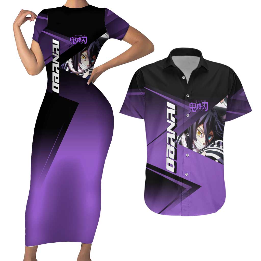 Obanai Iguro Serpent Strike Couples Matching Short Sleeve Bodycon Dress and Hawaiian Shirt Sporty Anime Mashup Style