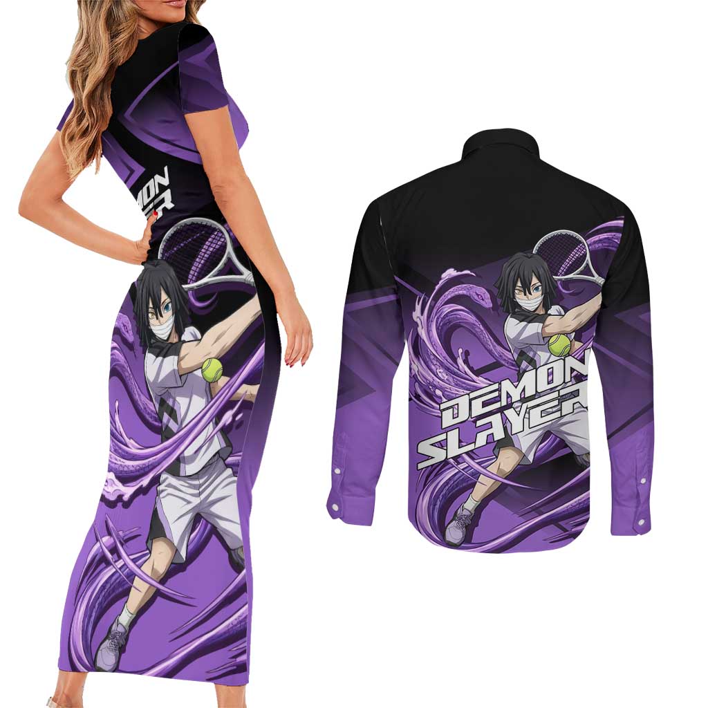 Obanai Iguro Serpent Strike Couples Matching Short Sleeve Bodycon Dress and Long Sleeve Button Shirt Sporty Anime Mashup Style