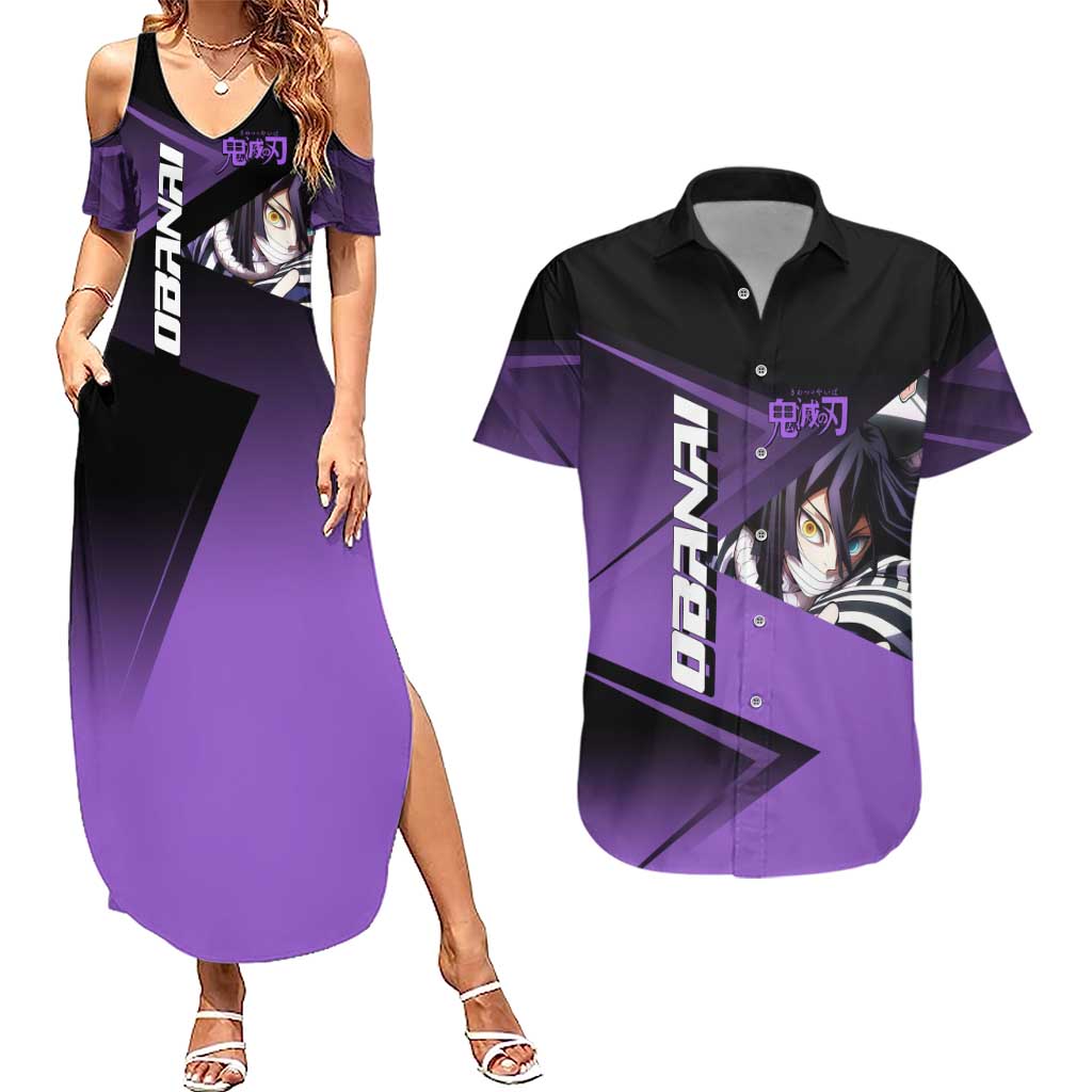 Obanai Iguro Serpent Strike Couples Matching Summer Maxi Dress and Hawaiian Shirt Sporty Anime Mashup Style