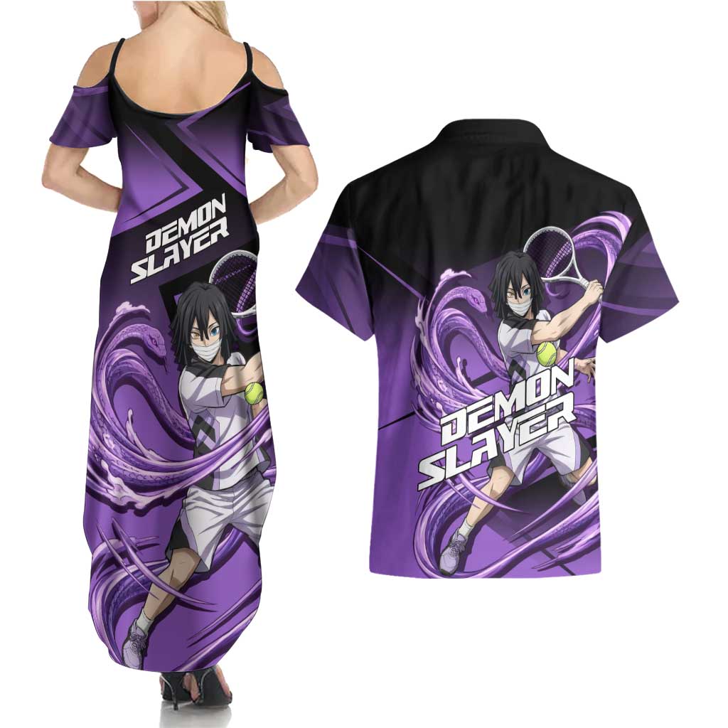 Obanai Iguro Serpent Strike Couples Matching Summer Maxi Dress and Hawaiian Shirt Sporty Anime Mashup Style
