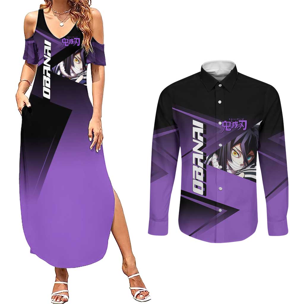 Obanai Iguro Serpent Strike Couples Matching Summer Maxi Dress and Long Sleeve Button Shirt Sporty Anime Mashup Style