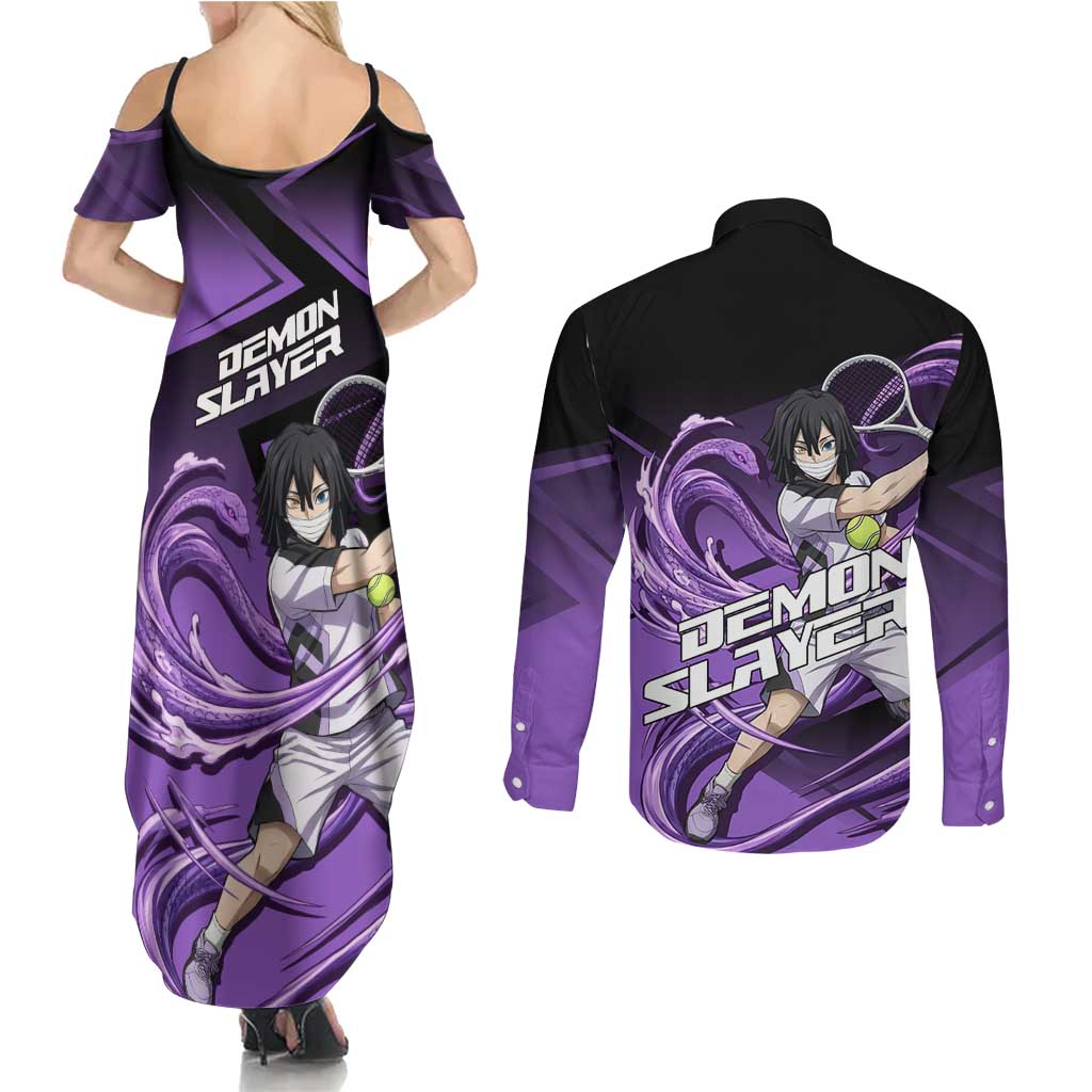 Obanai Iguro Serpent Strike Couples Matching Summer Maxi Dress and Long Sleeve Button Shirt Sporty Anime Mashup Style