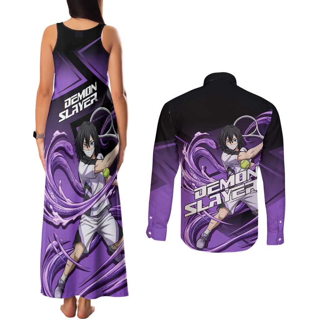 Obanai Iguro Serpent Strike Couples Matching Tank Maxi Dress and Long Sleeve Button Shirt Sporty Anime Mashup Style