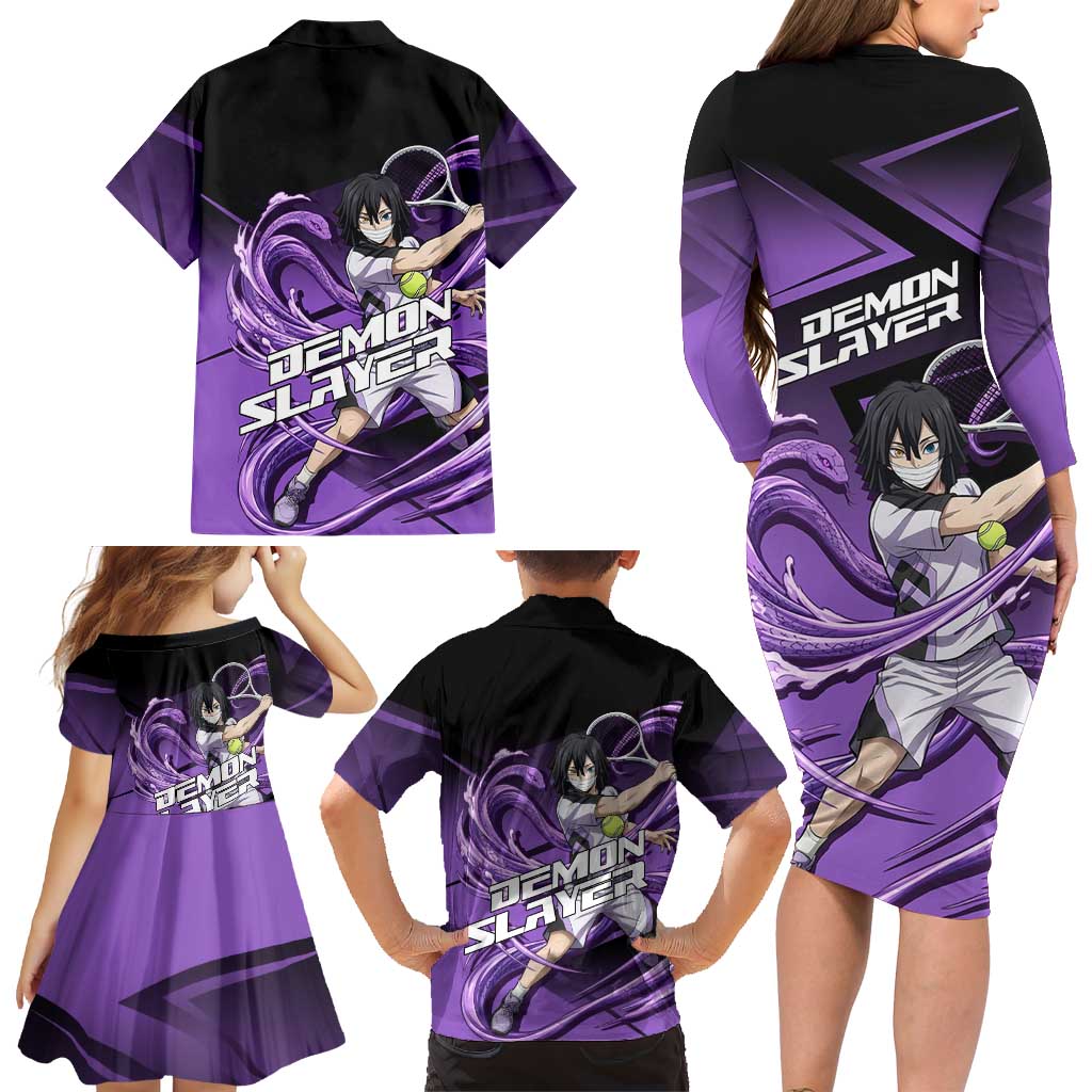Obanai Iguro Serpent Strike Family Matching Long Sleeve Bodycon Dress and Hawaiian Shirt Sporty Anime Mashup Style