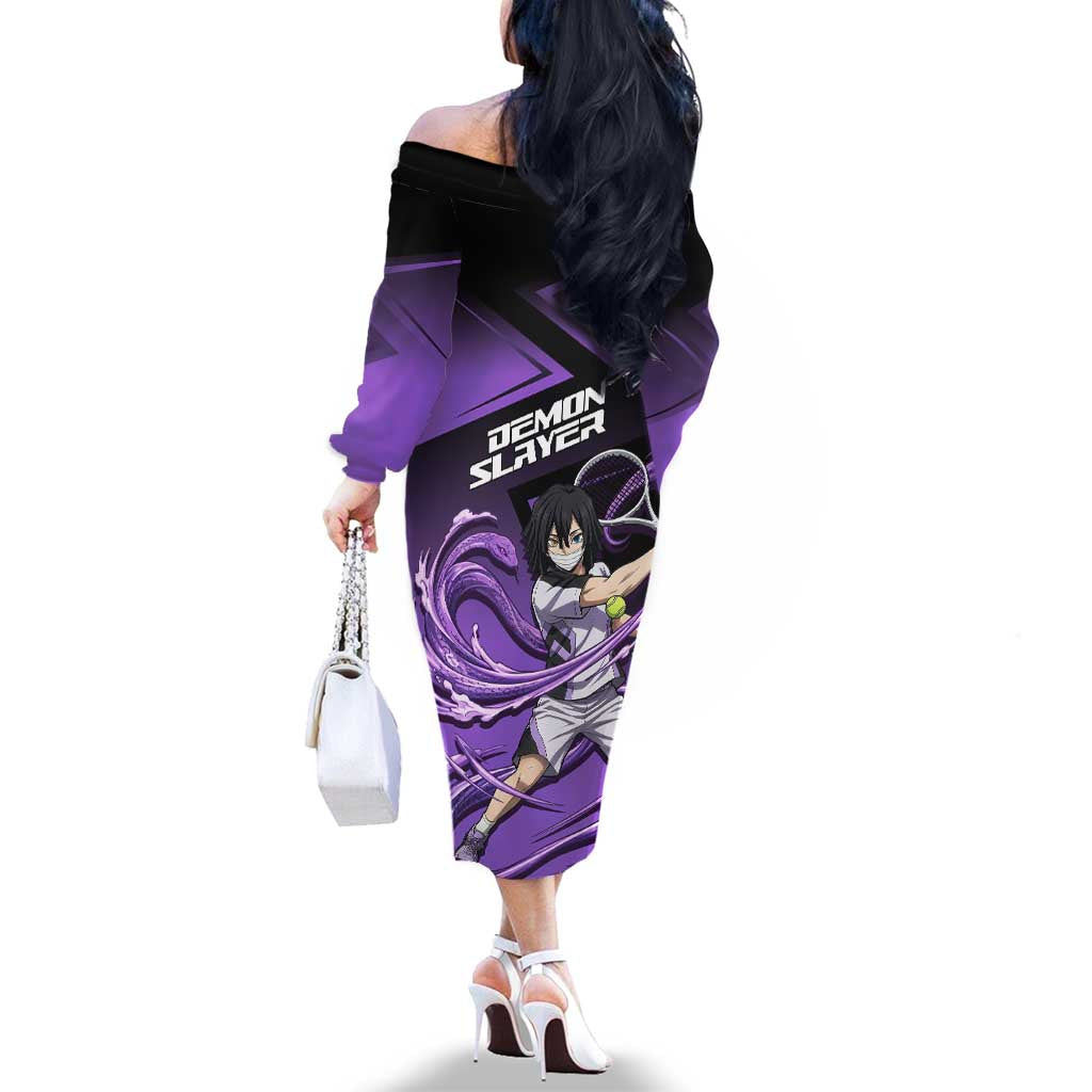 Obanai Iguro Serpent Strike Family Matching Off The Shoulder Long Sleeve Dress and Hawaiian Shirt Sporty Anime Mashup Style