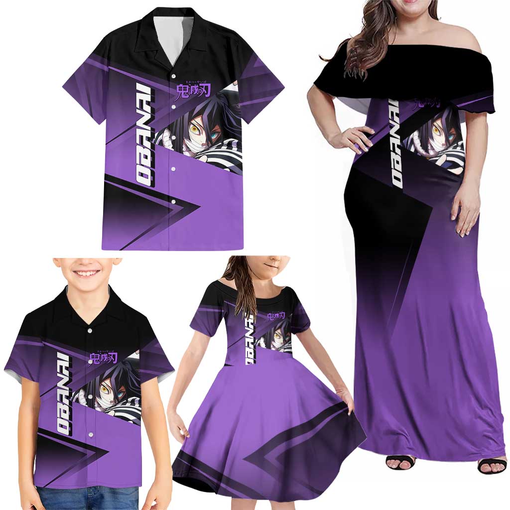 Obanai Iguro Serpent Strike Family Matching Off Shoulder Maxi Dress and Hawaiian Shirt Sporty Anime Mashup Style