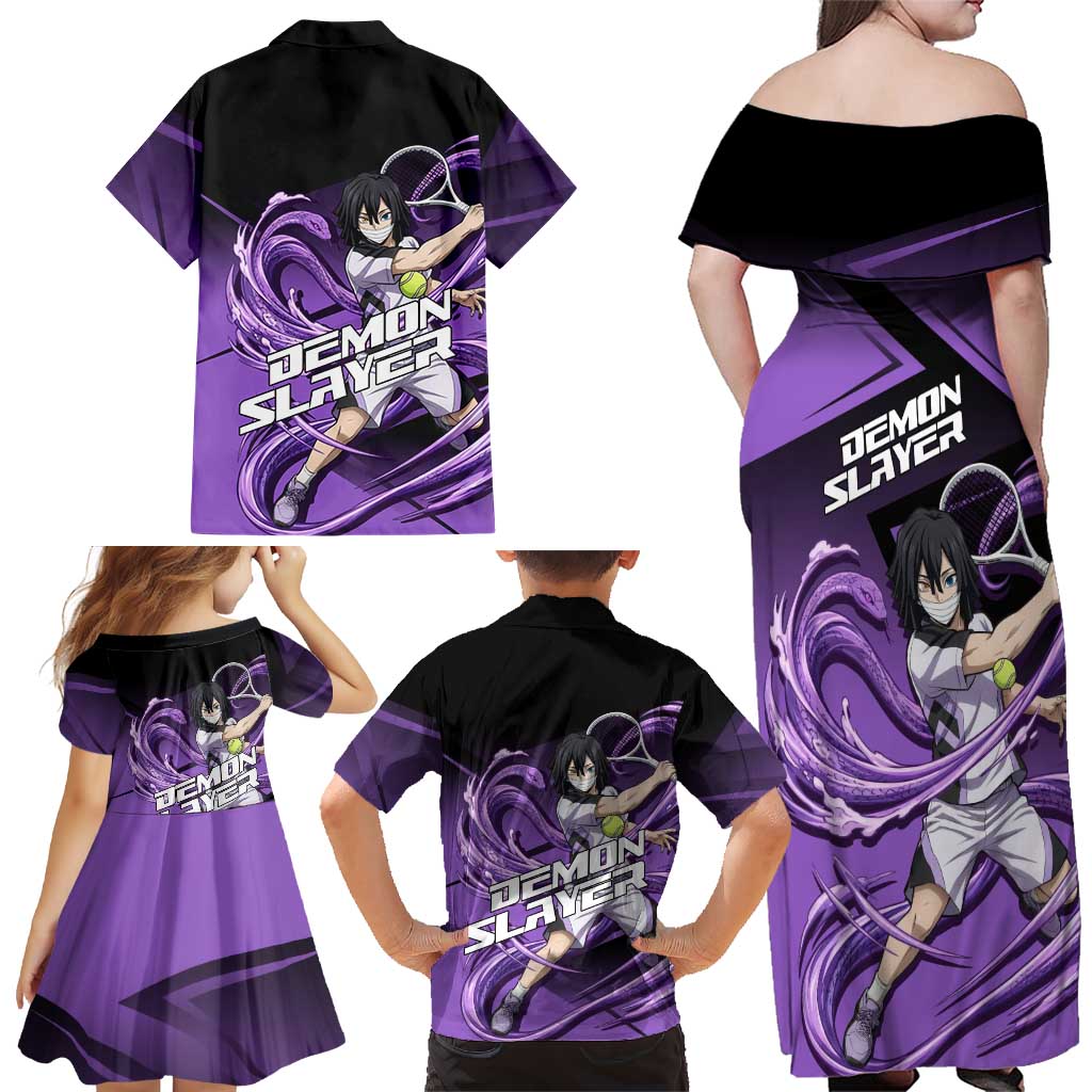 Obanai Iguro Serpent Strike Family Matching Off Shoulder Maxi Dress and Hawaiian Shirt Sporty Anime Mashup Style