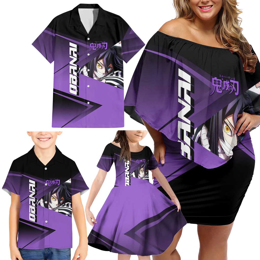 Obanai Iguro Serpent Strike Family Matching Off Shoulder Short Dress and Hawaiian Shirt Sporty Anime Mashup Style