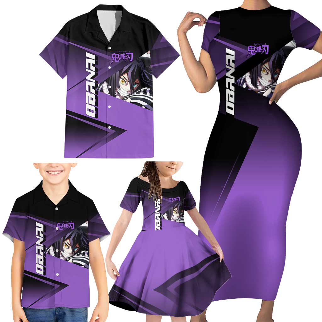 Obanai Iguro Serpent Strike Family Matching Short Sleeve Bodycon Dress and Hawaiian Shirt Sporty Anime Mashup Style