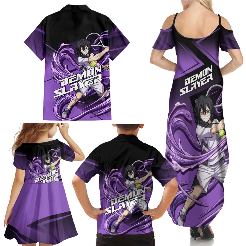 Obanai Iguro Serpent Strike Family Matching Summer Maxi Dress and Hawaiian Shirt Sporty Anime Mashup Style