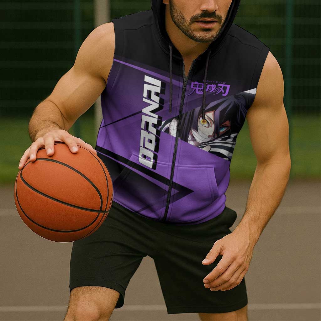 Obanai Iguro Serpent Strike Sleeveless Zip Hoodie Sporty Anime Mashup Style