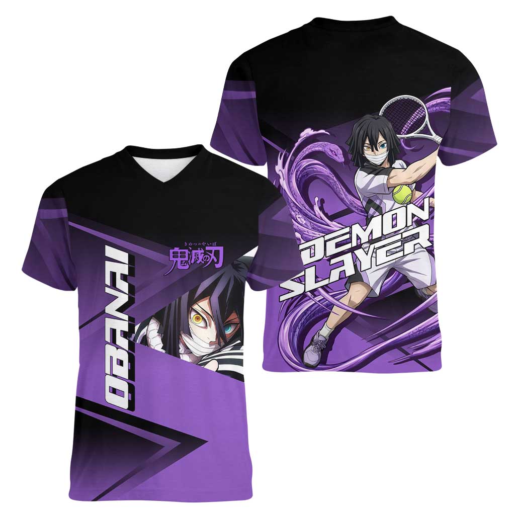 Obanai Iguro Serpent Strike Women V-Neck T-Shirt Sporty Anime Mashup Style