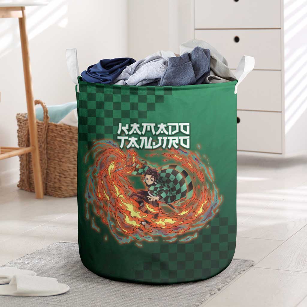 Kamado Tanjiro Demon Slayer Laundry Basket Flame Burst Anime Checkered Style