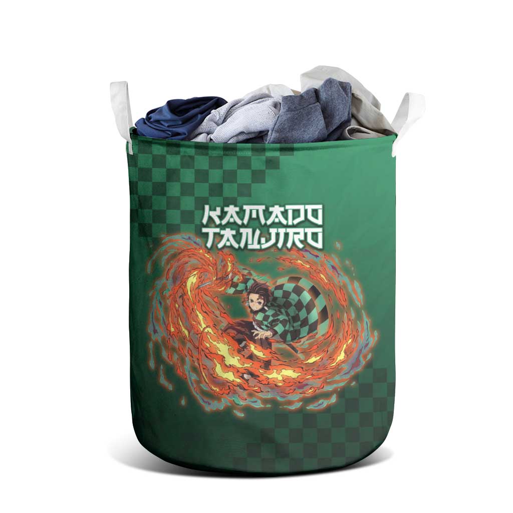 Kamado Tanjiro Demon Slayer Laundry Basket Flame Burst Anime Checkered Style